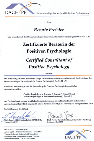 Titelblatt Zertifizierte Beraterin der Positiven Psychologie