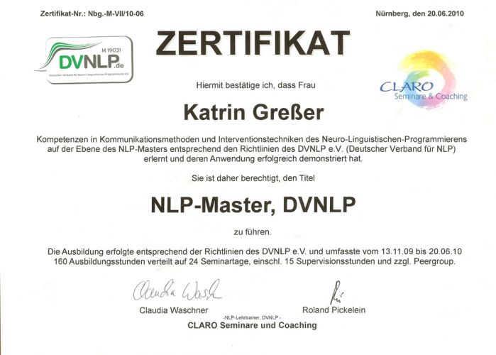 Zertifikat NLP-Master, DVNLP